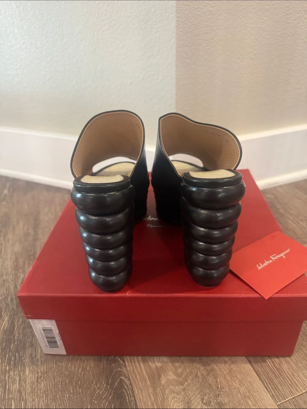 Salvatore Ferragamo Miley Platform Leather Mule  Size 8C Black